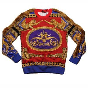 38 XXS NWT $1275 VERSACE Blue Red Gold BAROQUE FLORAL MEDUSA LOGO Sweatshirt